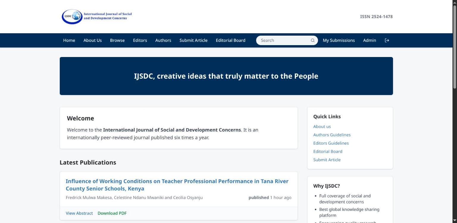 Academic journal publishing platform for International Journal of Social and Development Concerns